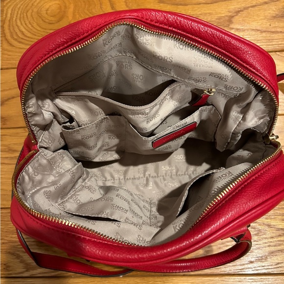 Michael Kors Red Leather Satchel with Cross Body Strap Gold Tone Hardware - Picture 5 of 8